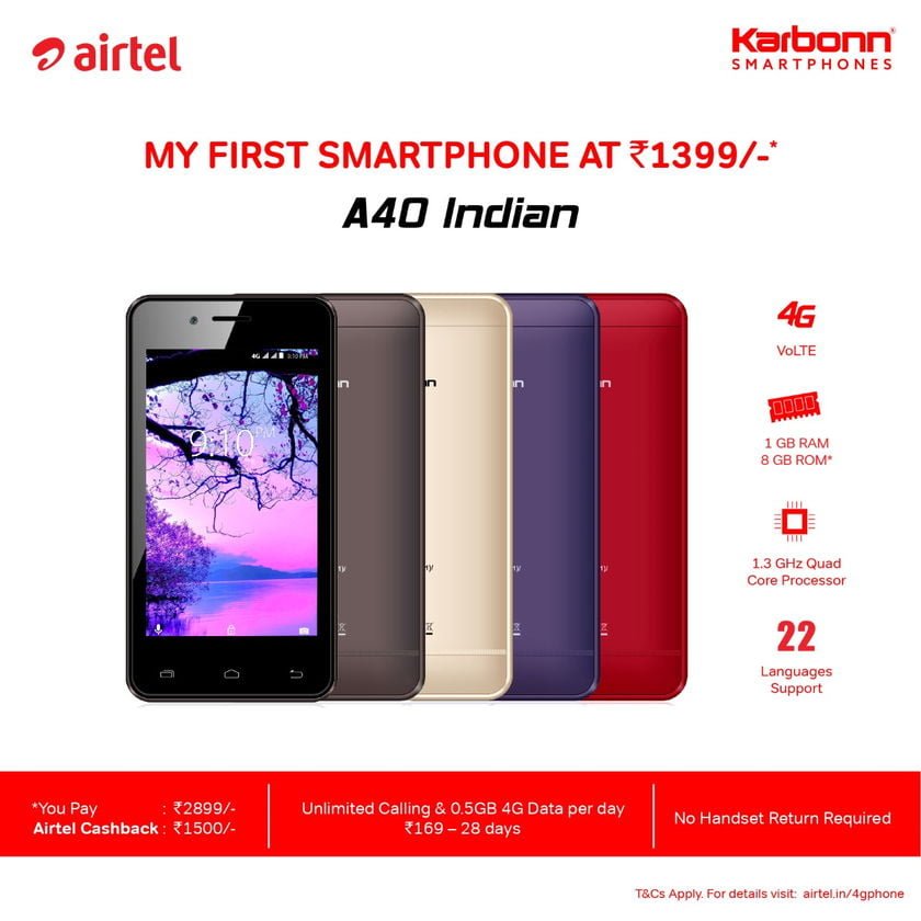 Airtel launches 4G smartphone at Rs. 1399
