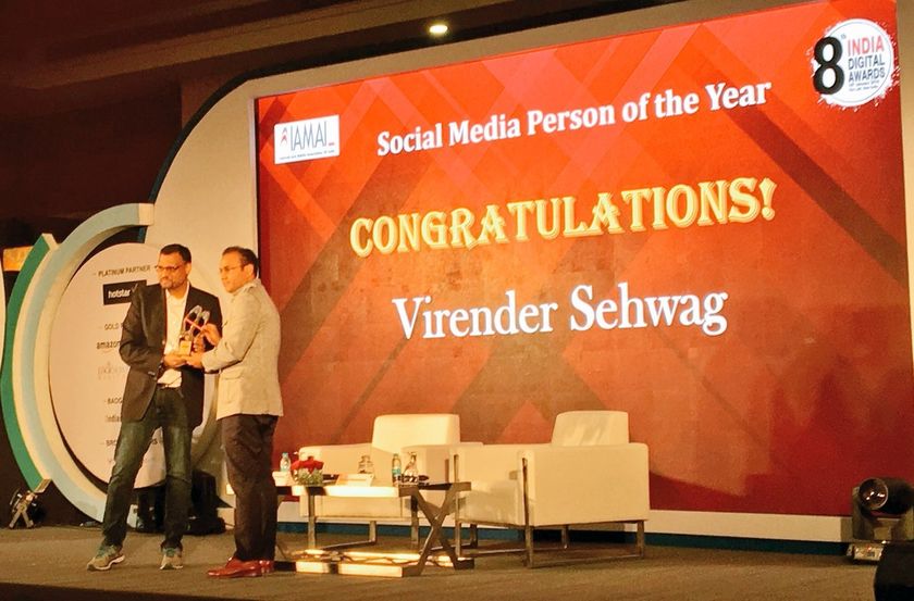 Virender Sehwag- Social Media Person of the Year at the 8th India Digital Awards presented by IAMAI